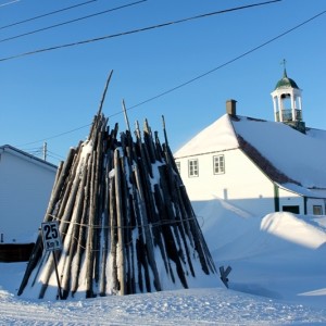 An unconventional woodpile in front of the Moravian Mission Complex.